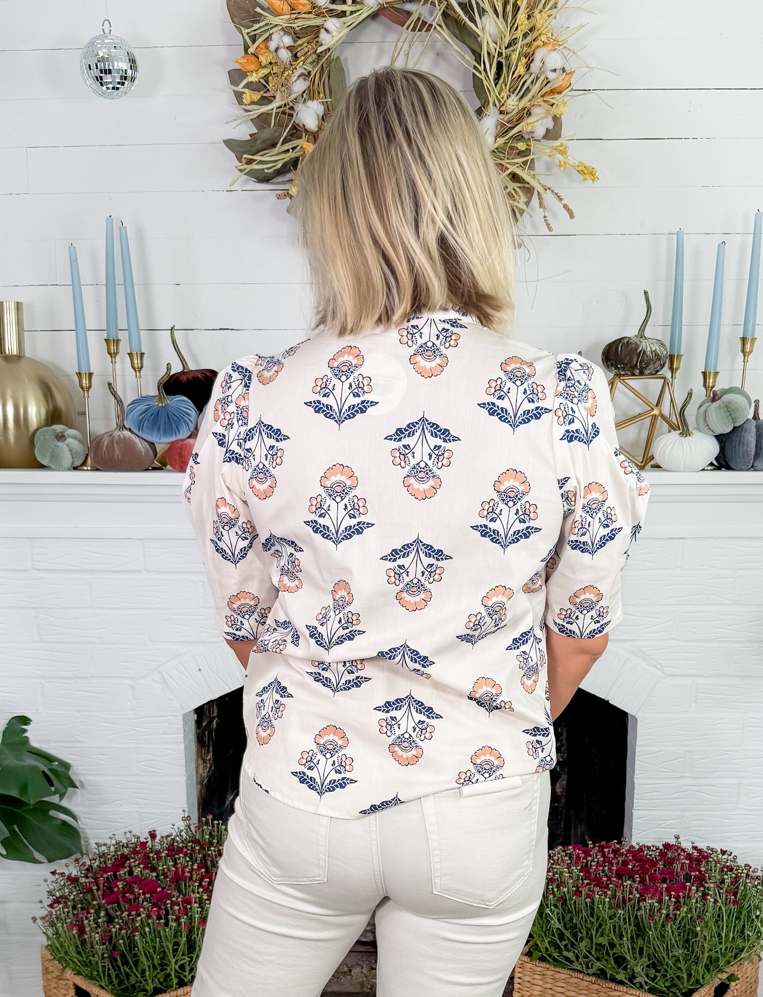 Bridges Vintage Floral Ruffle Neck Top Karlie