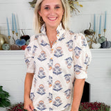 Bridges Vintage Floral Ruffle Neck Top Karlie