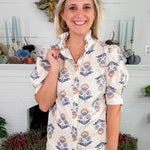 Bridges Vintage Floral Ruffle Neck Top Karlie