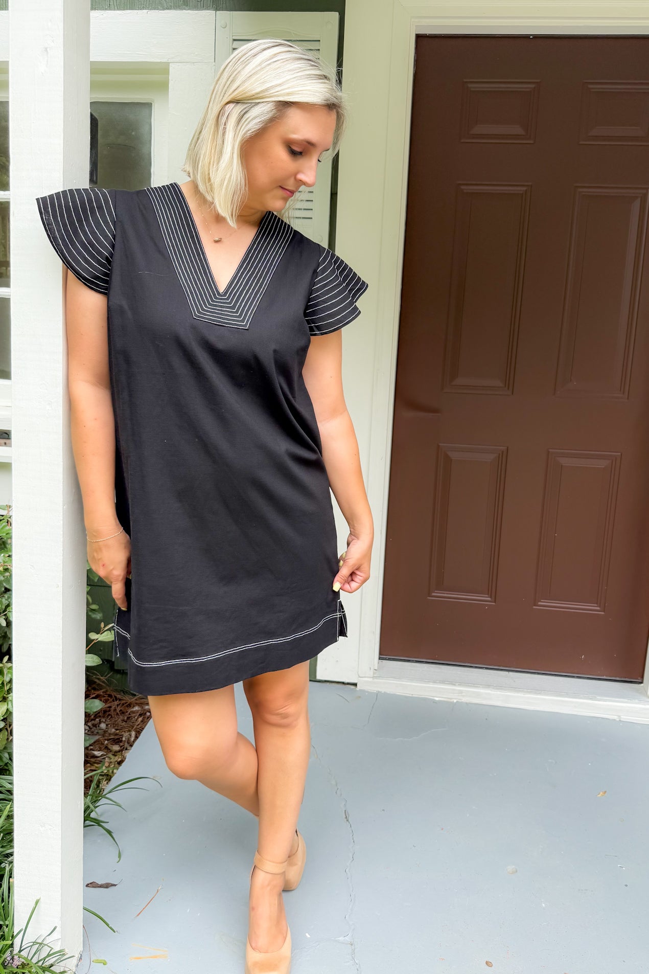Brisbane Black Flutter Sleeve Mini Dress THML