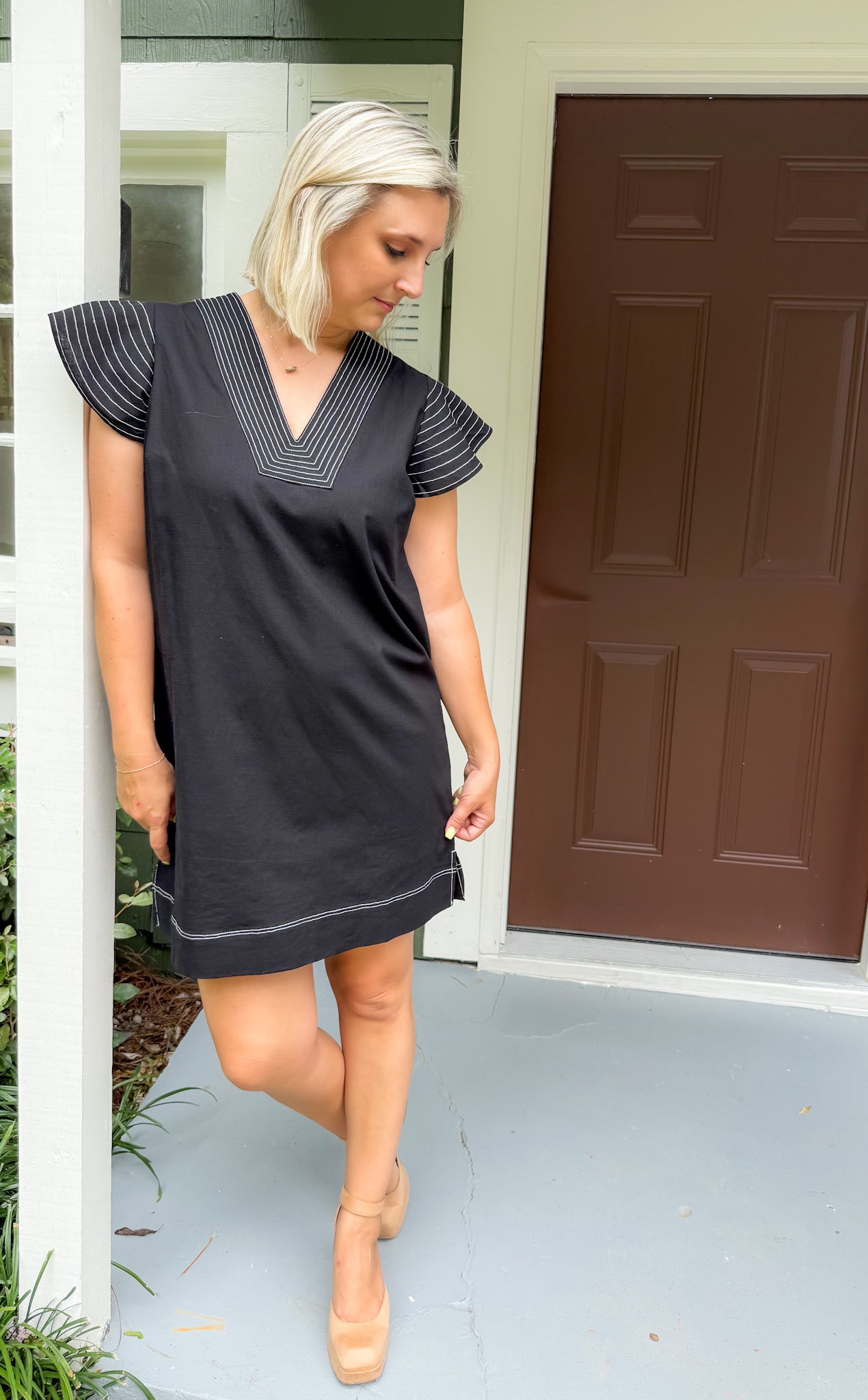 Brisbane Black Flutter Sleeve Mini Dress THML