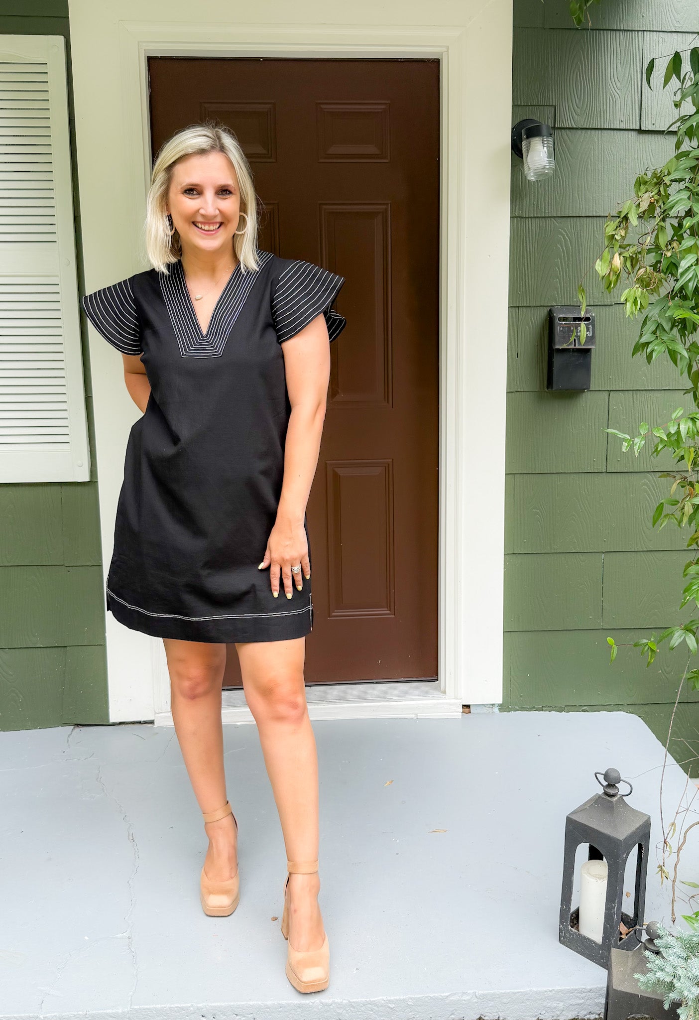 Brisbane Black Flutter Sleeve Mini Dress THML