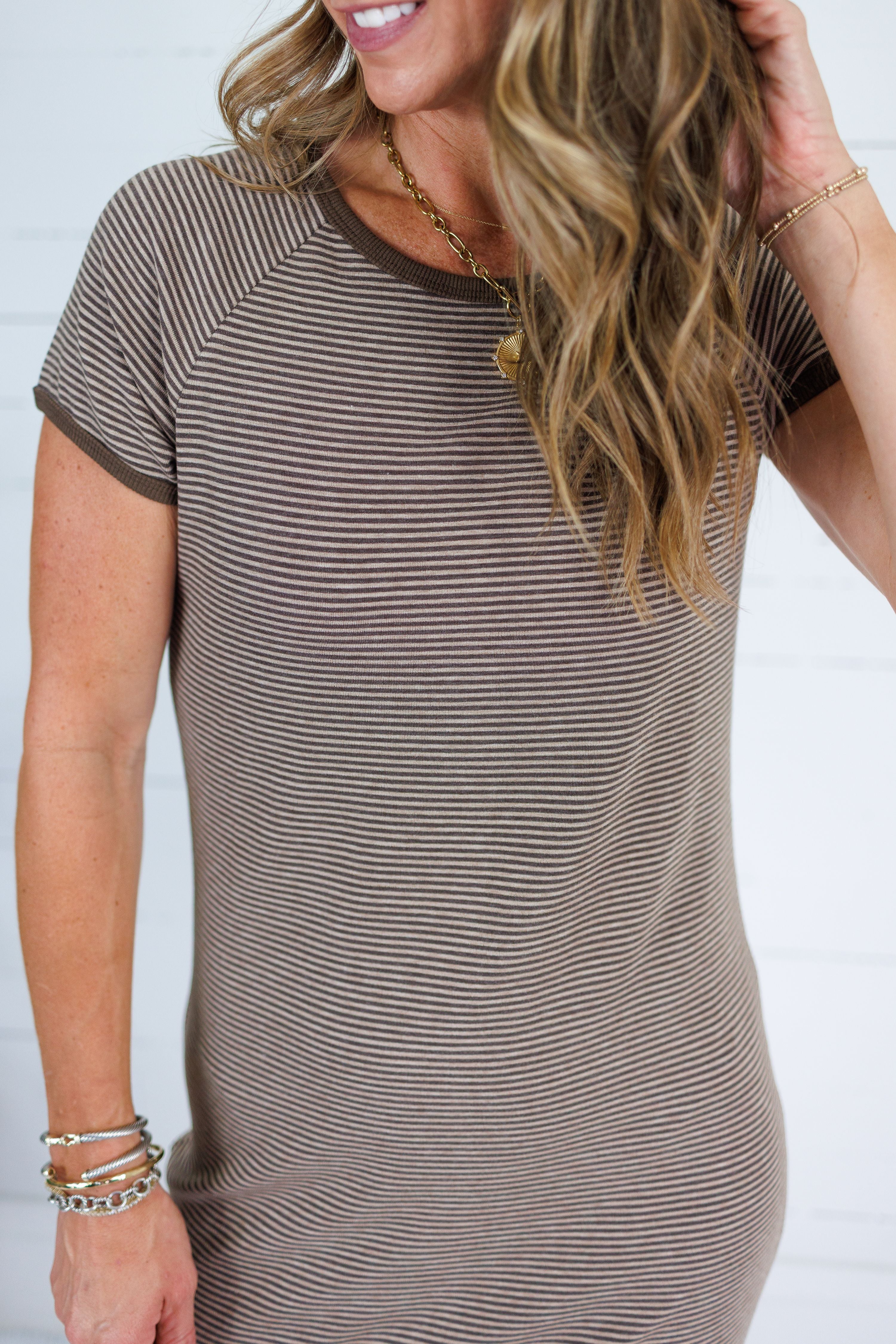 Britney Brown + Beige Stripe Knit Dress Mod Ref