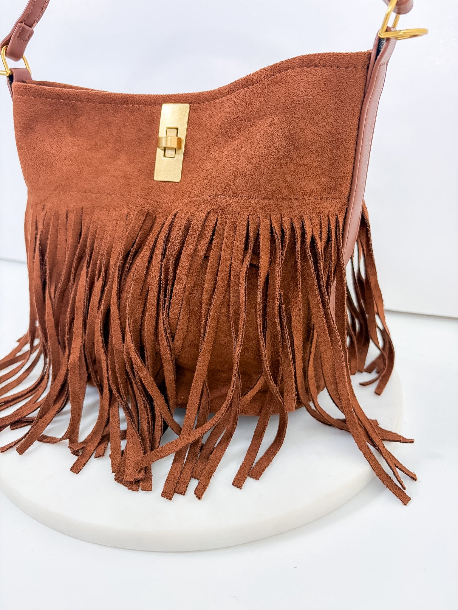Brown Fringe Accent Hand Bag