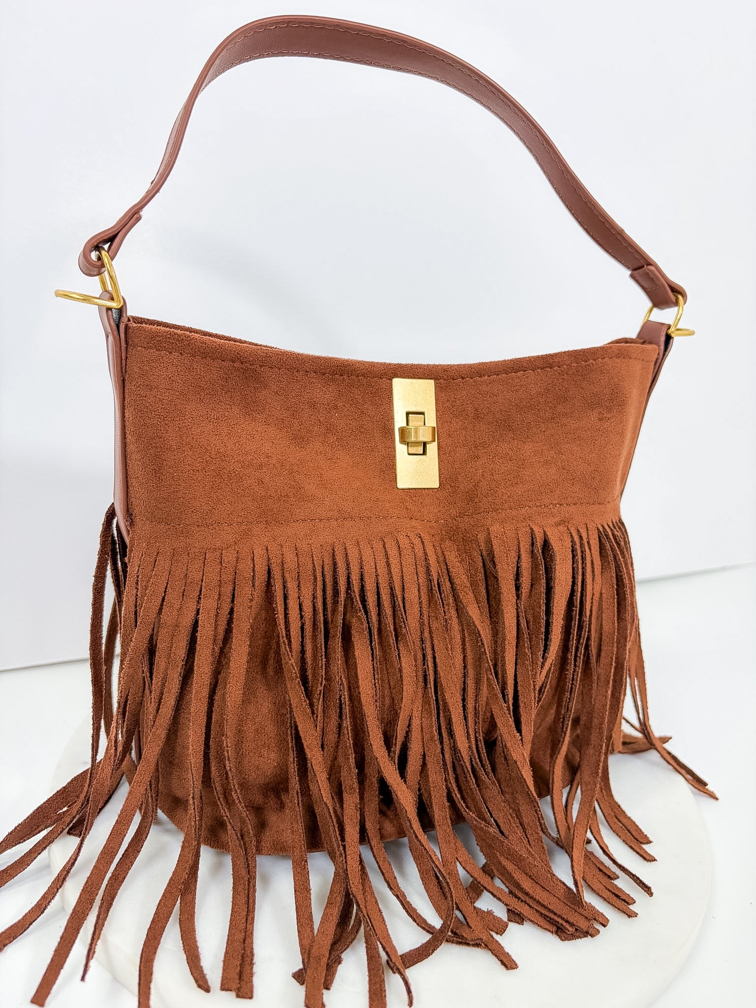 Brown Fringe Accent Hand Bag
