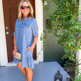 Bruna Medium Wash Denim Mini Dress KUT