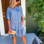 Bruna Medium Wash Denim Mini Dress KUT