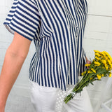 Busby Blue Striped Button Top THML