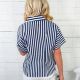 Busby Blue Striped Button Top THML