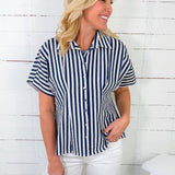 Busby Blue Striped Button Top THML