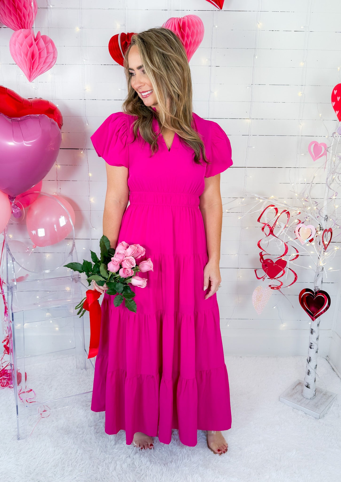 Busby Magenta Midi Dress Entro