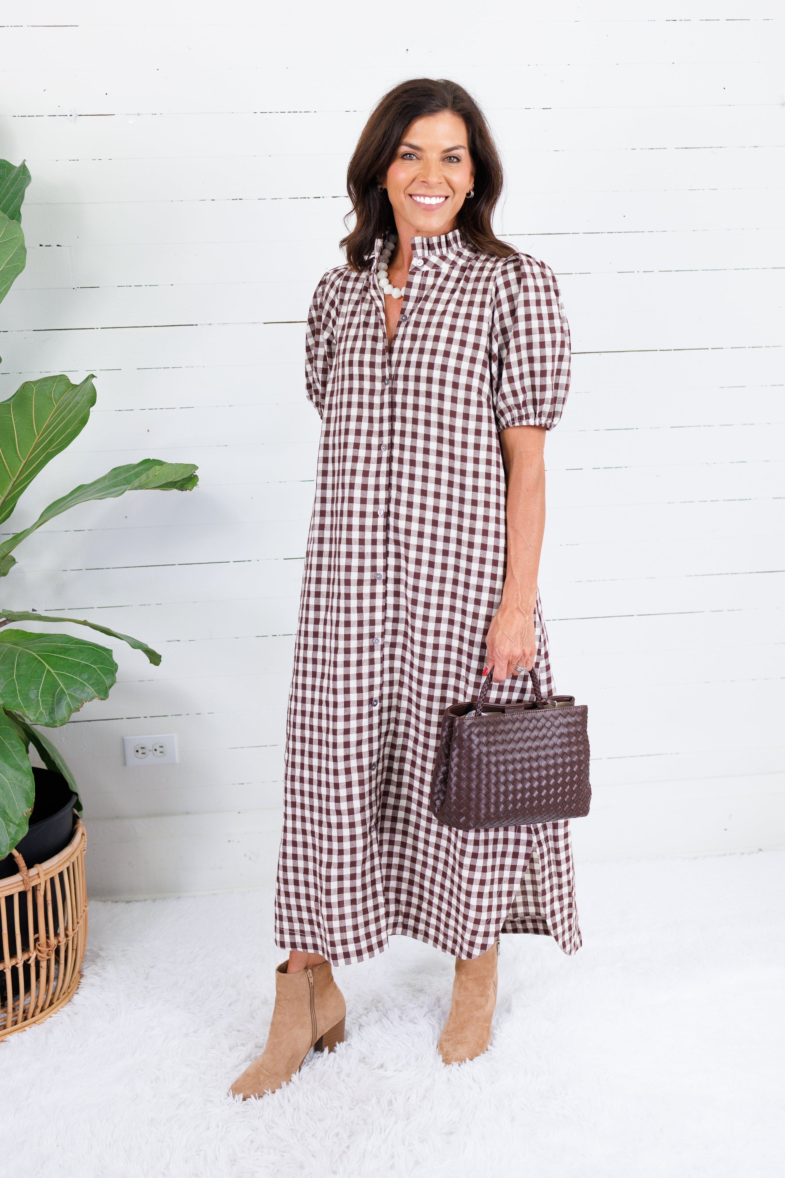 Butler Brown Gingham Maxi Dress Entro