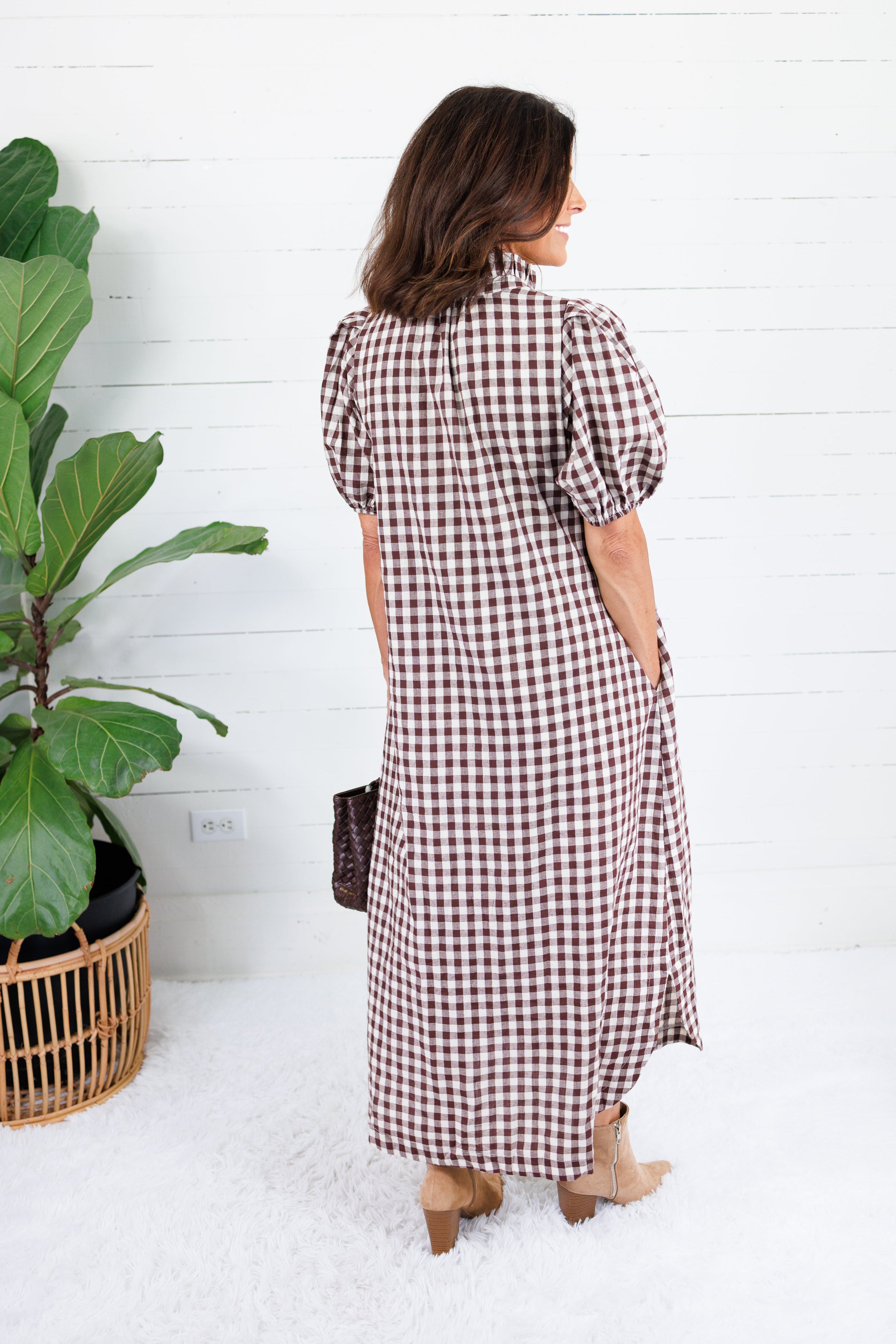 Butler Brown Gingham Maxi Dress Entro