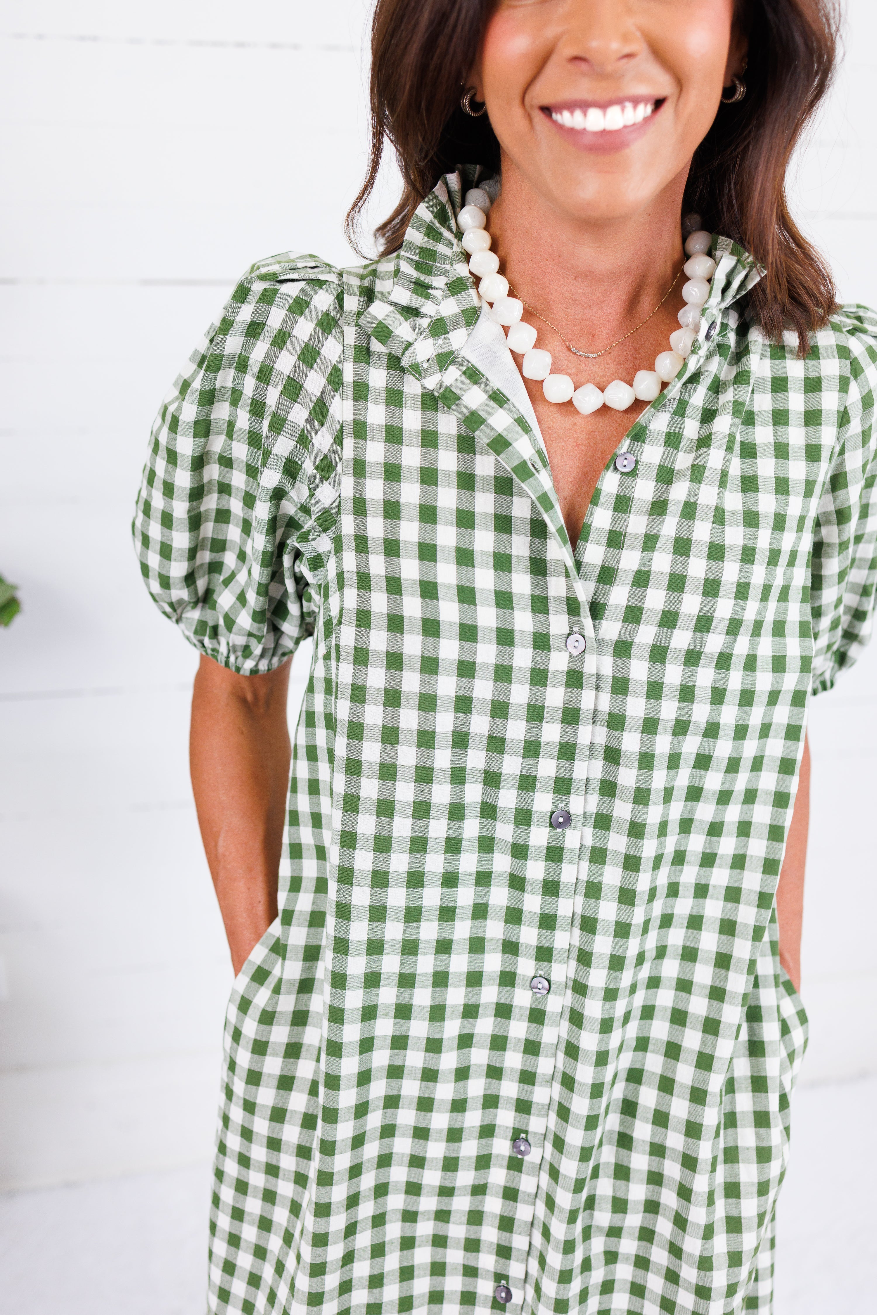 Butler Olive Gingham Maxi Dress Entro
