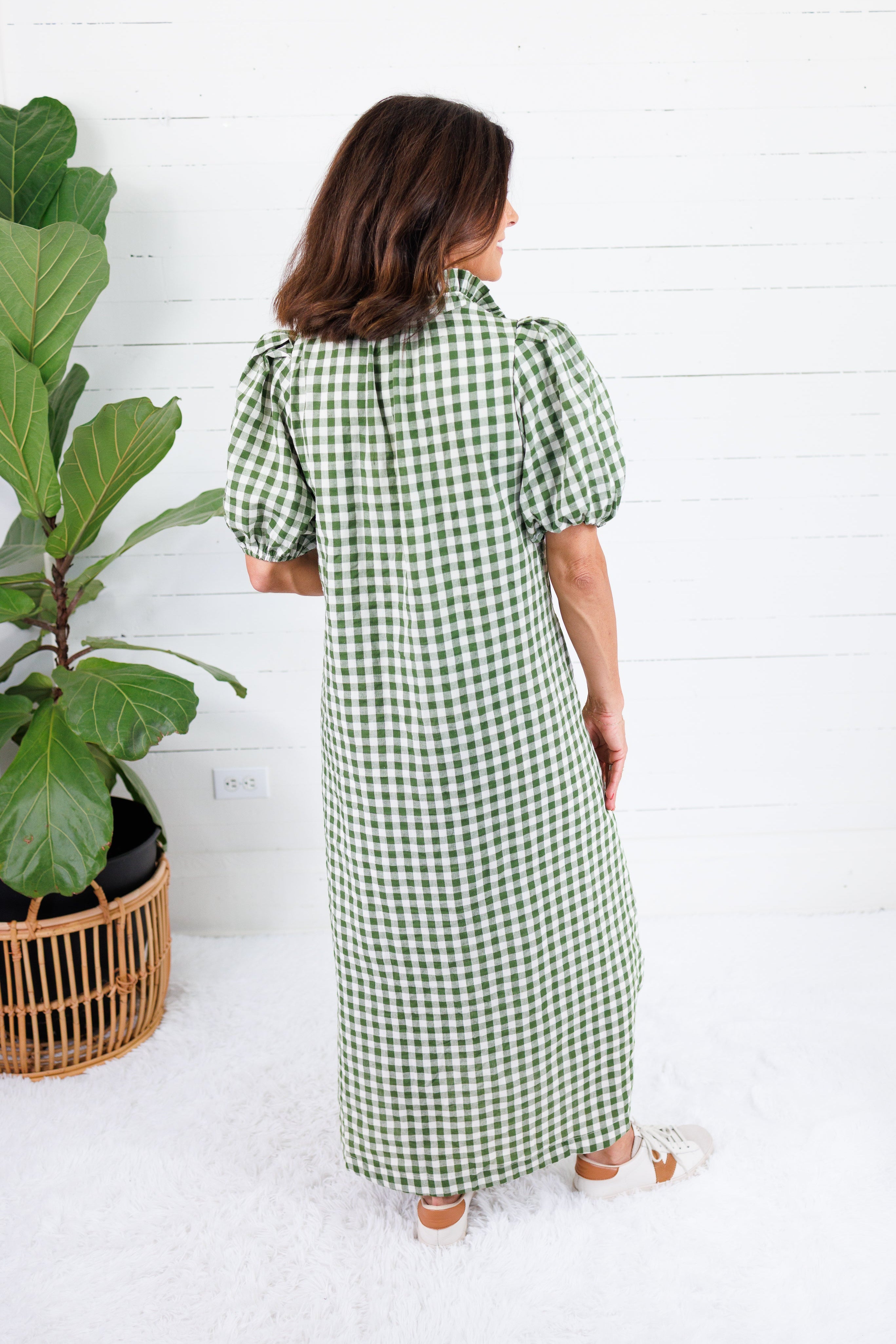 Butler Olive Gingham Maxi Dress Entro