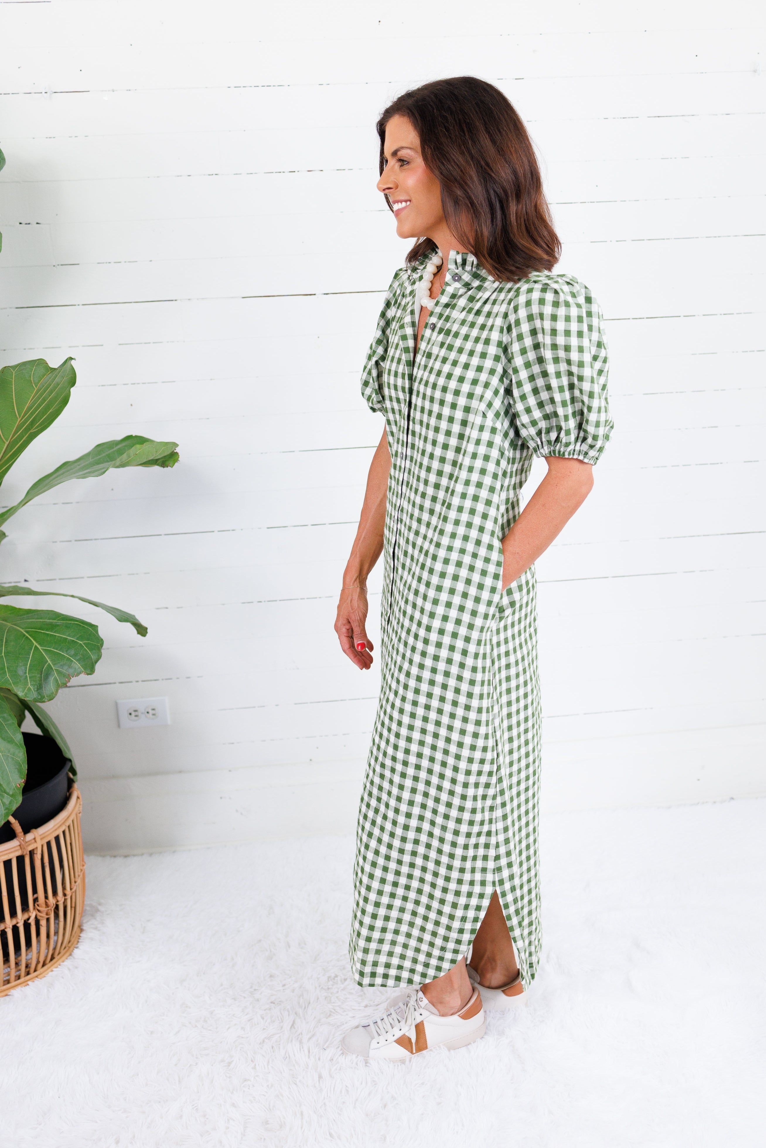 Butler Olive Gingham Maxi Dress Entro
