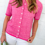 Cahaba Hot Pink Stripe SS Cardigan MIMOSA