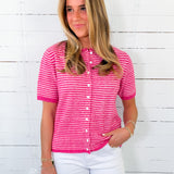 Cahaba Hot Pink Stripe SS Cardigan MIMOSA
