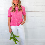 Cahaba Hot Pink Stripe SS Cardigan MIMOSA