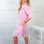 Callie Pink Ten Stripe Collar Midi Dress Adrienne
