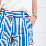 Cambridge Blue Striped Scallop Hem Shorts TCEC