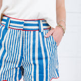 Cambridge Blue Striped Scallop Hem Shorts TCEC