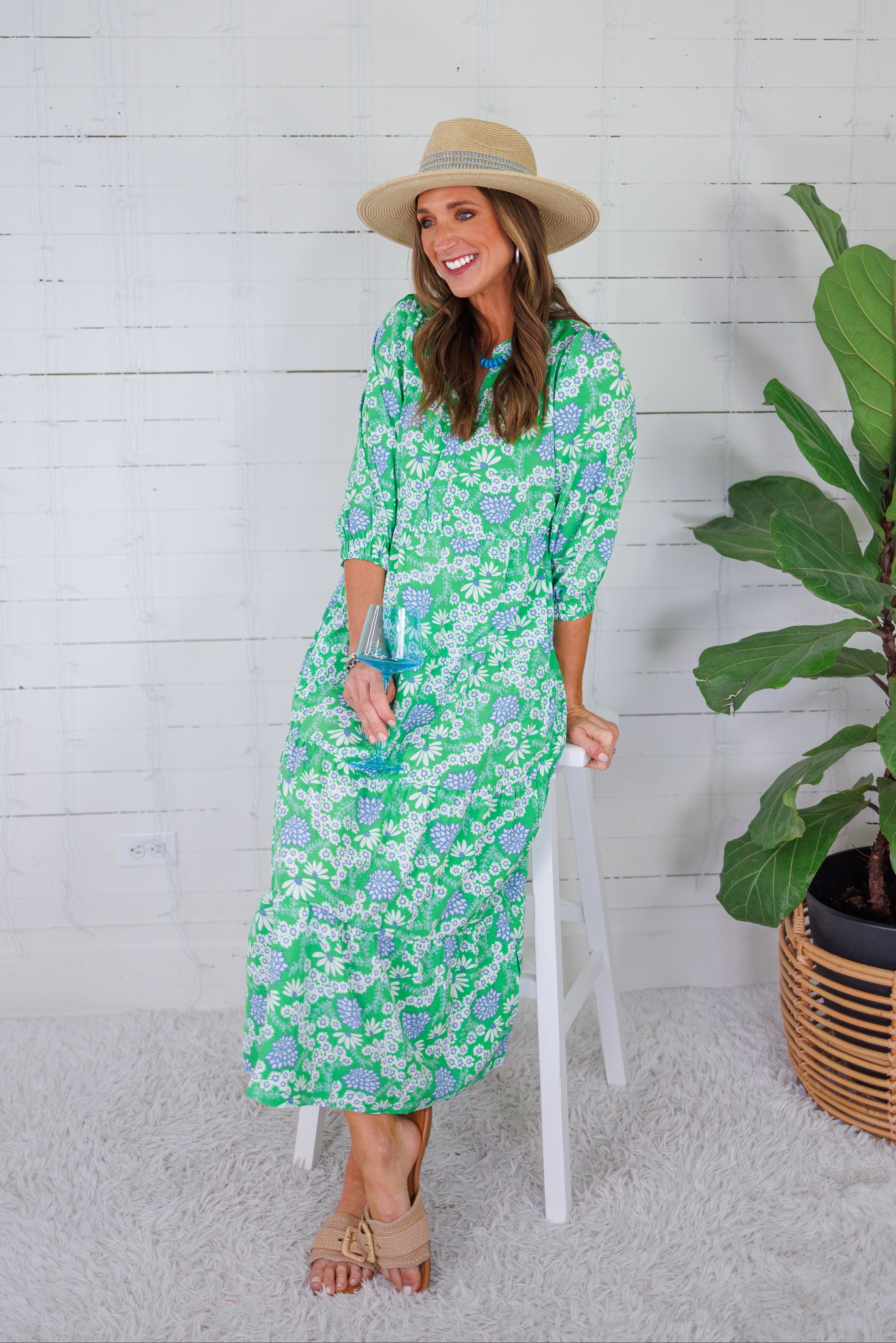 Cameron Daisy Chain Green Maxi Dress Mary Square