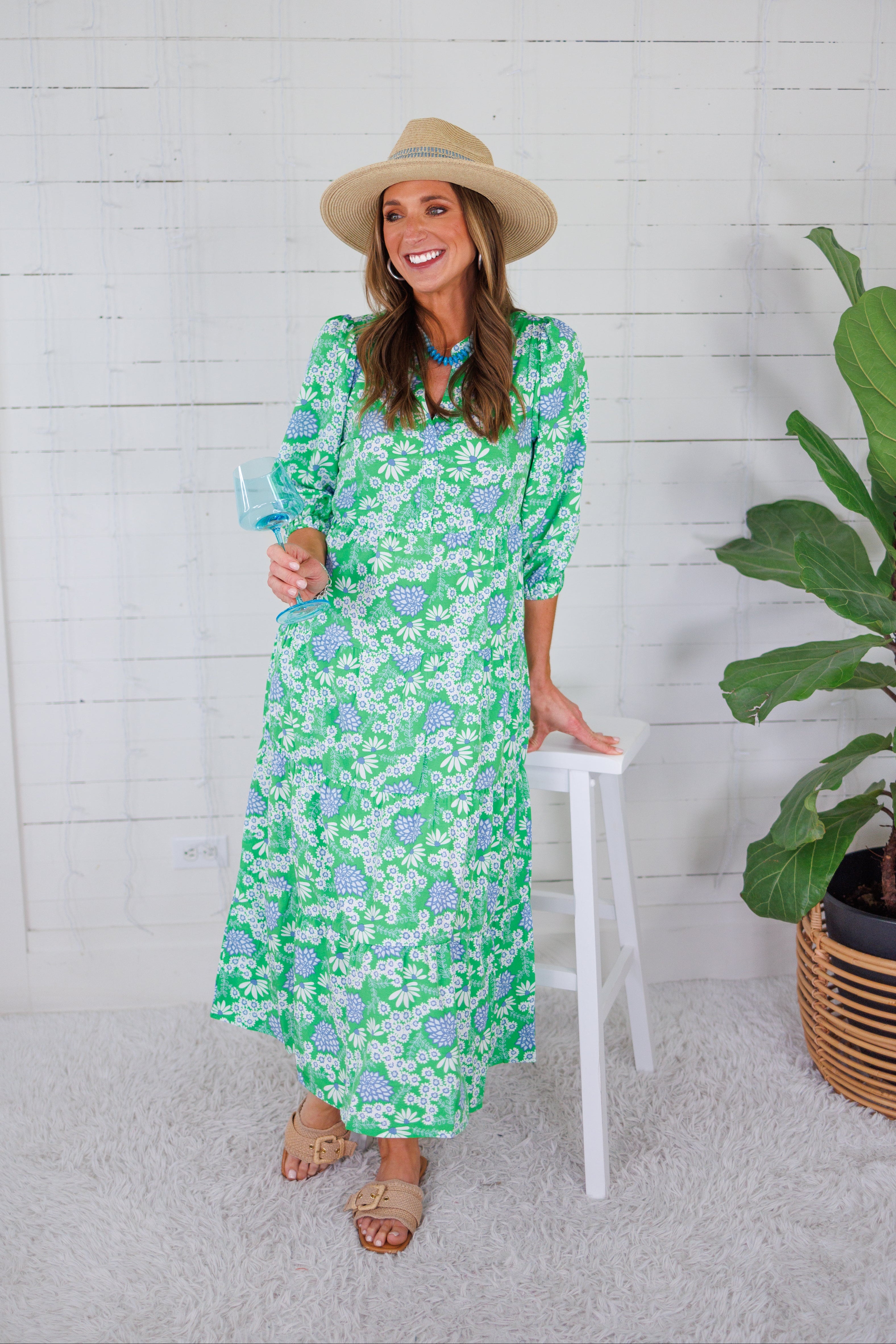 Cameron Daisy Chain Green Maxi Dress Mary Square