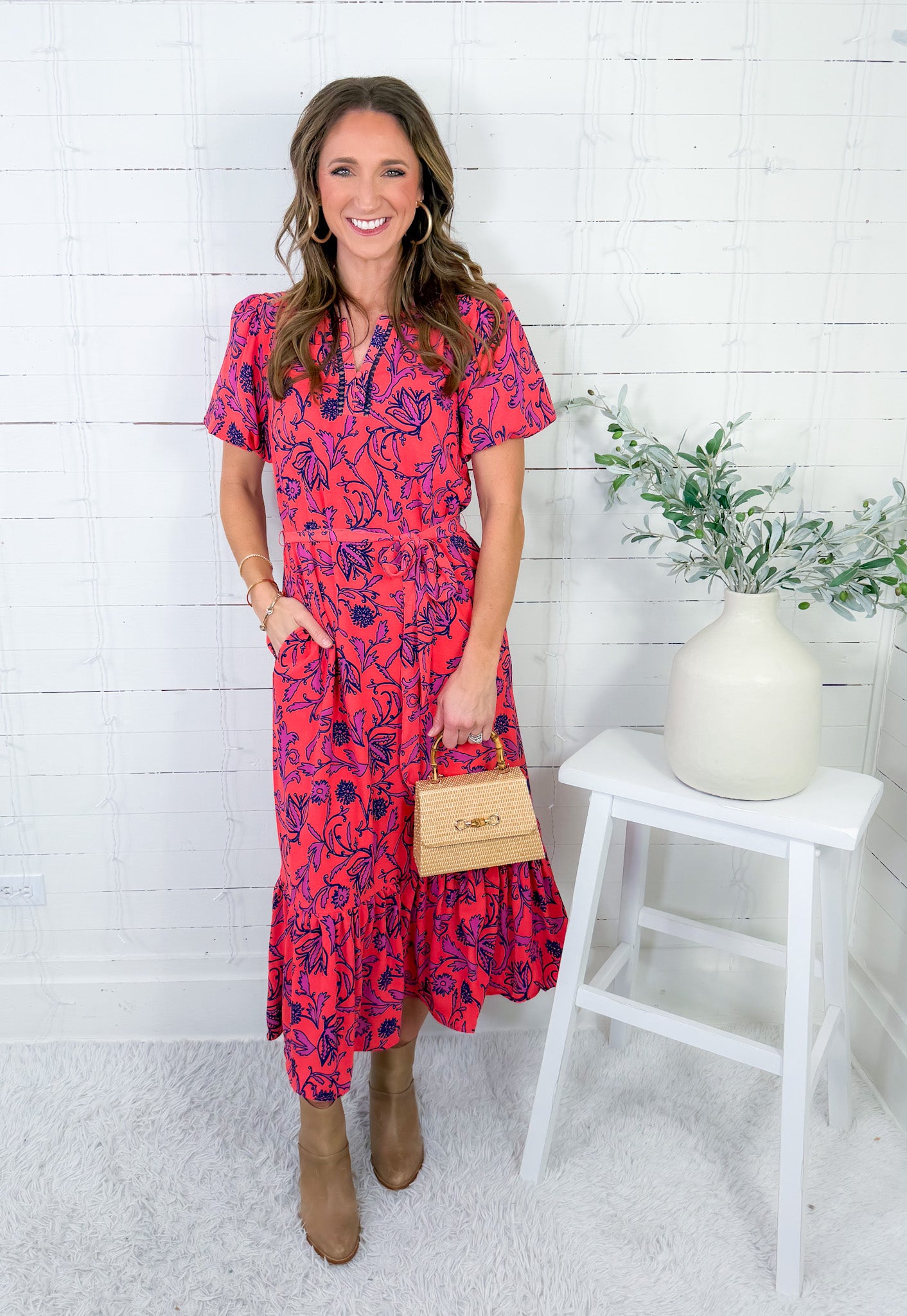 Camila Coral Toile Tulip Dress Mary Square