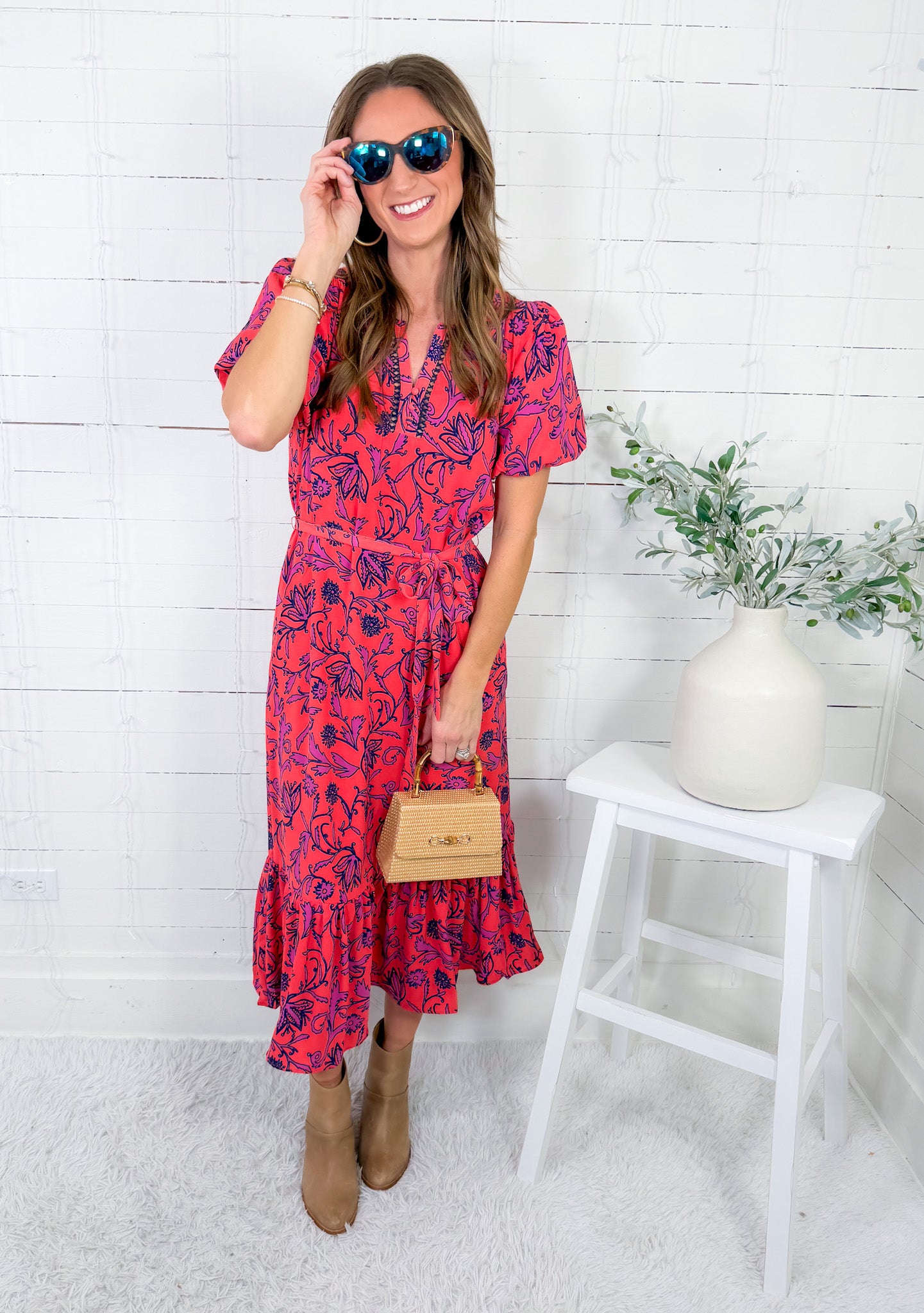 Camila Coral Toile Tulip Dress Mary Square