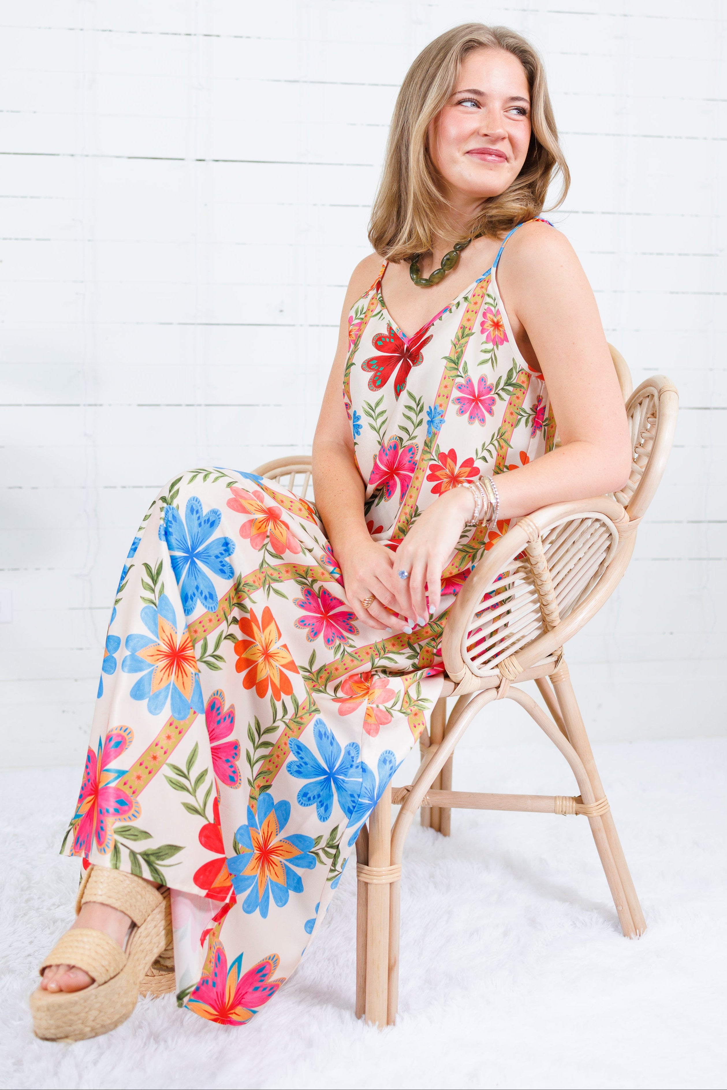 Camille Cream Floral Slip Dress Briton Court