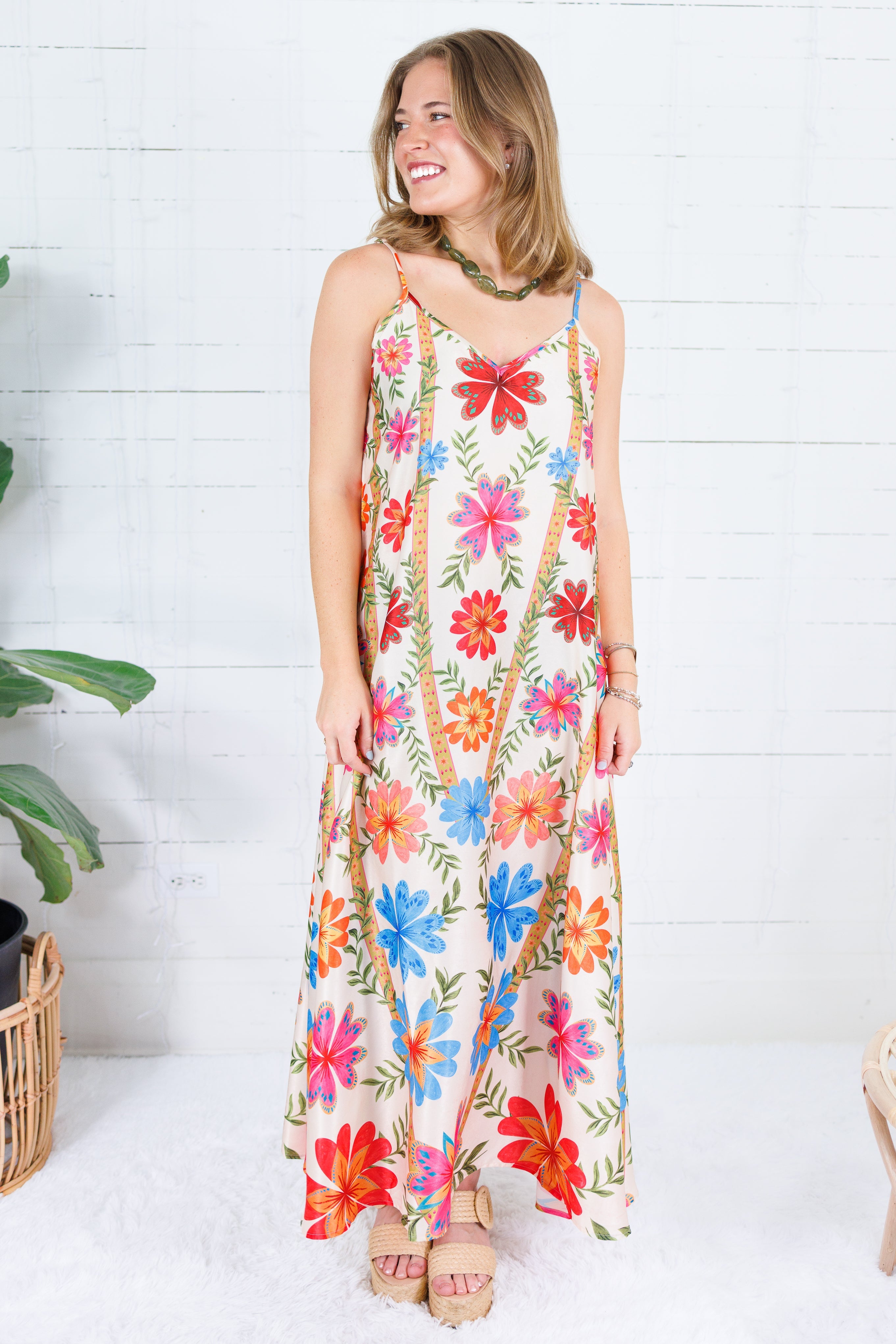 Camille Cream Floral Slip Dress Briton Court