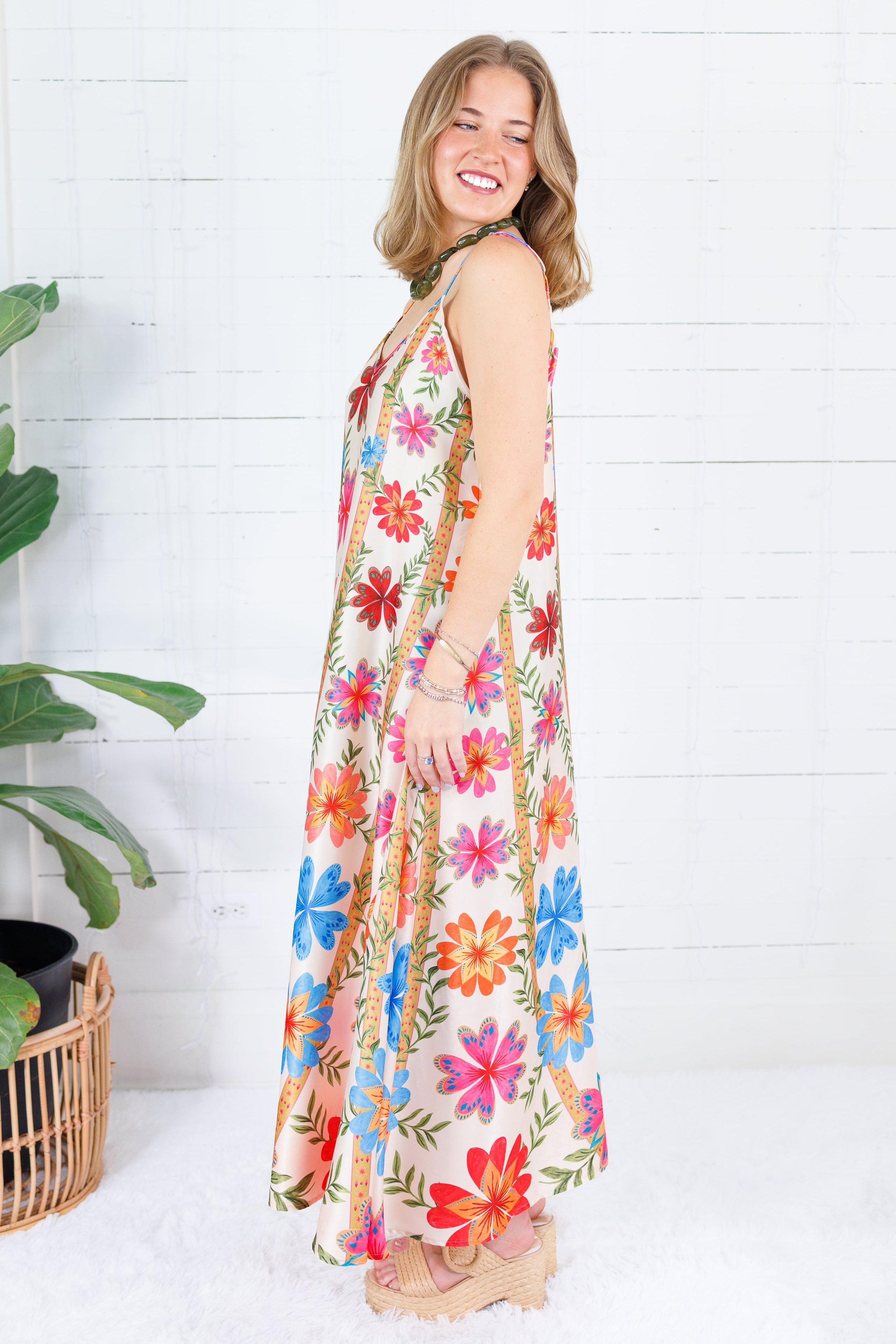 Camille Cream Floral Slip Dress Briton Court