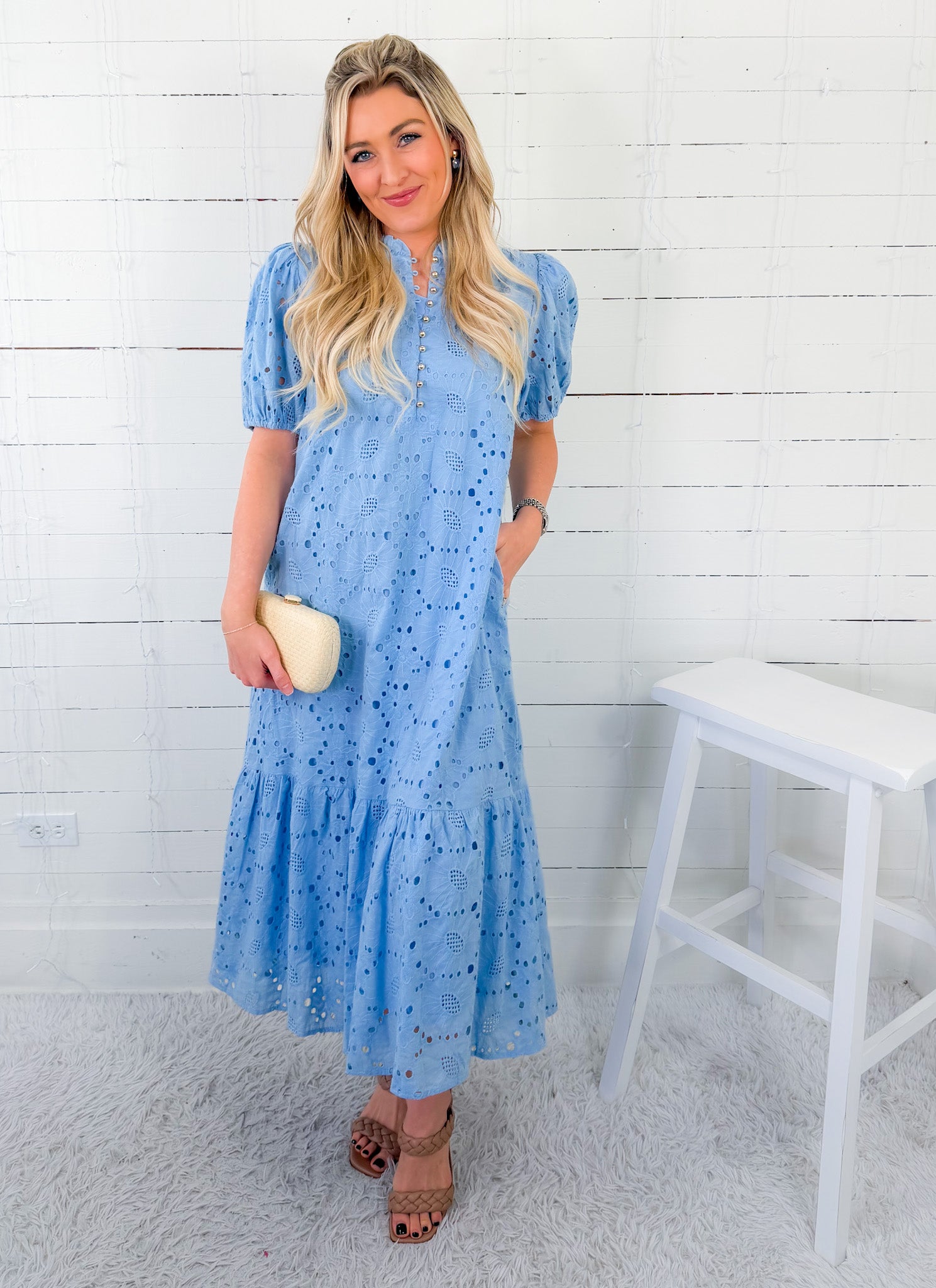 Camille Sky Blue Eyelet Maxi Dress Jodifl
