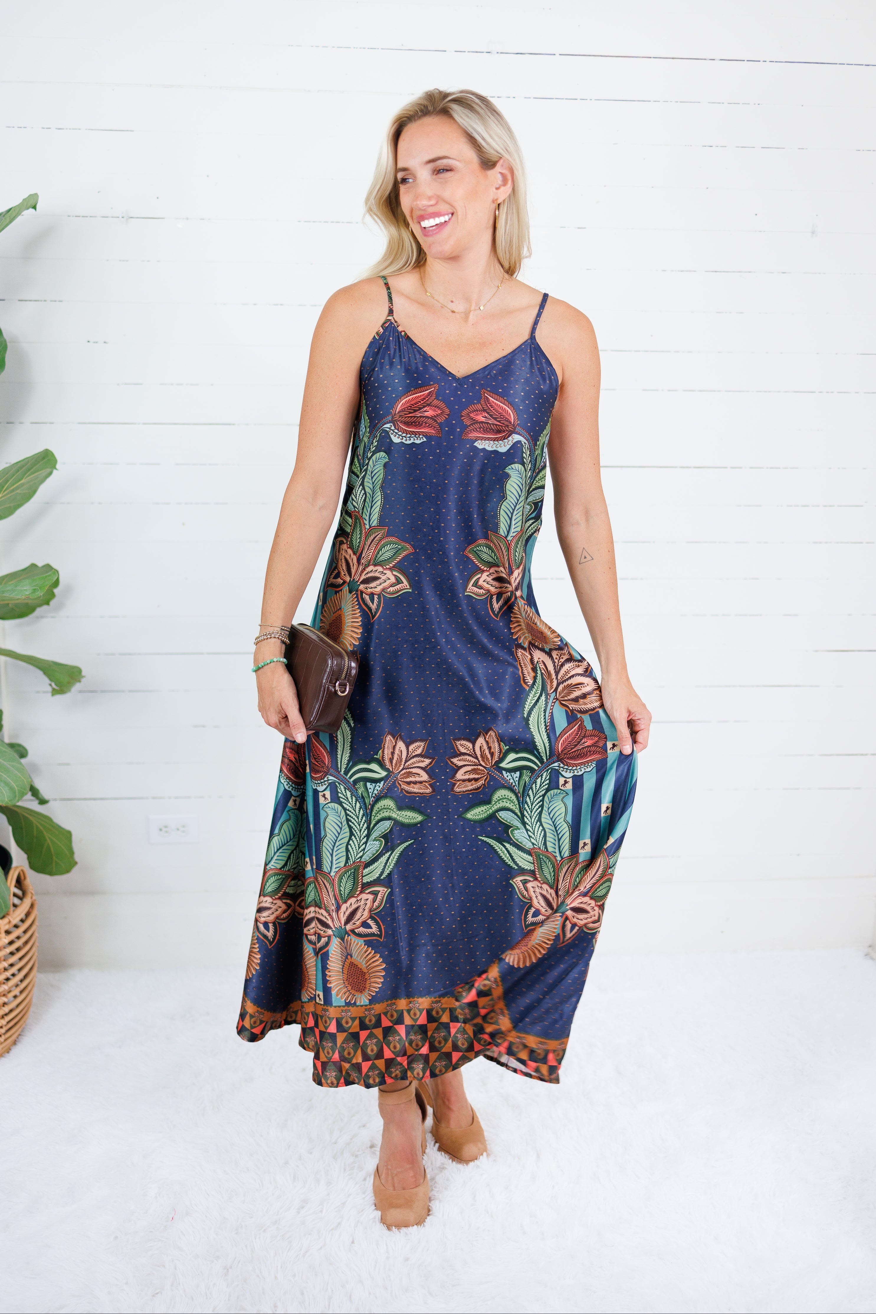 Camille Botanical Midnight Slip Dress Briton Court