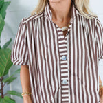 Camille Brown + Ecru Stripe Bubble Top Entro