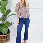 Camille Brown + Ecru Stripe Bubble Top Entro
