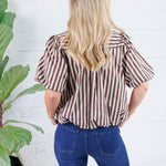 Camille Brown + Ecru Stripe Bubble Top Entro