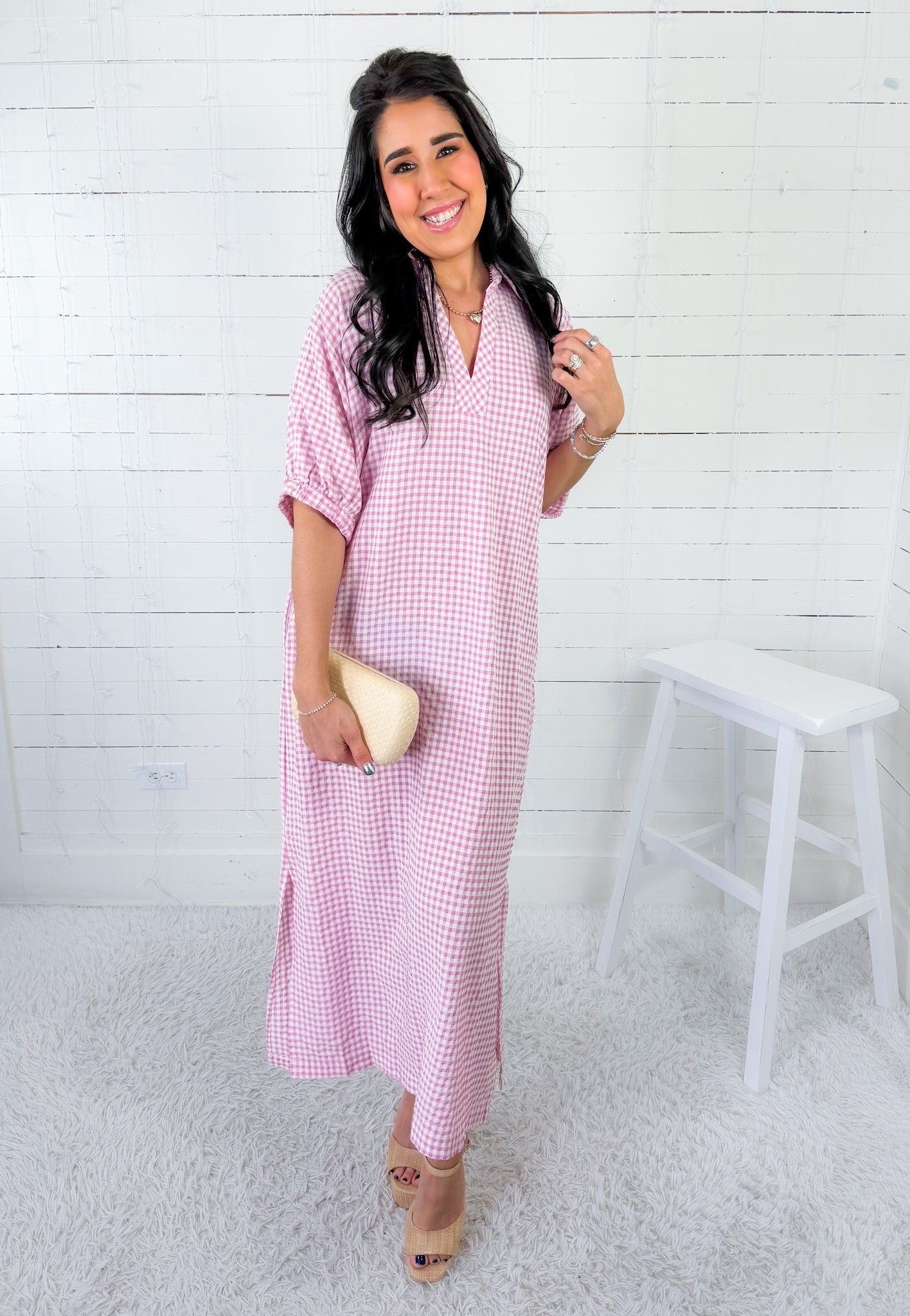 Campbell Dusty Rose Gingham Shift Dress Entro 