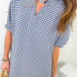 Campbell Navy Gingham Shift Dress Entro
