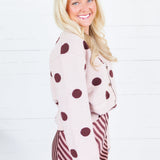 Candice Blush + Burgundy Dotty Cardigan Polagram