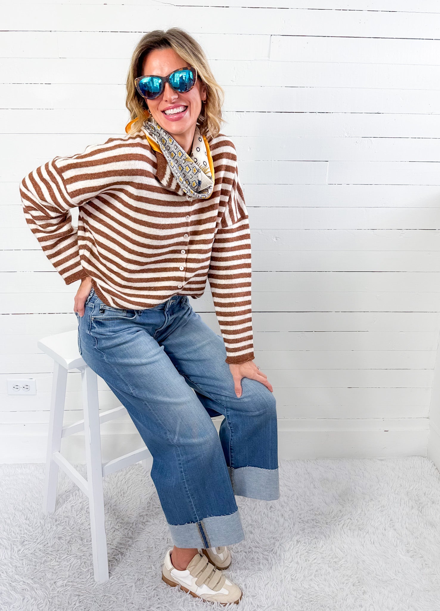 Candy Fudge Brown Striped Cardigan Sweater Things Between