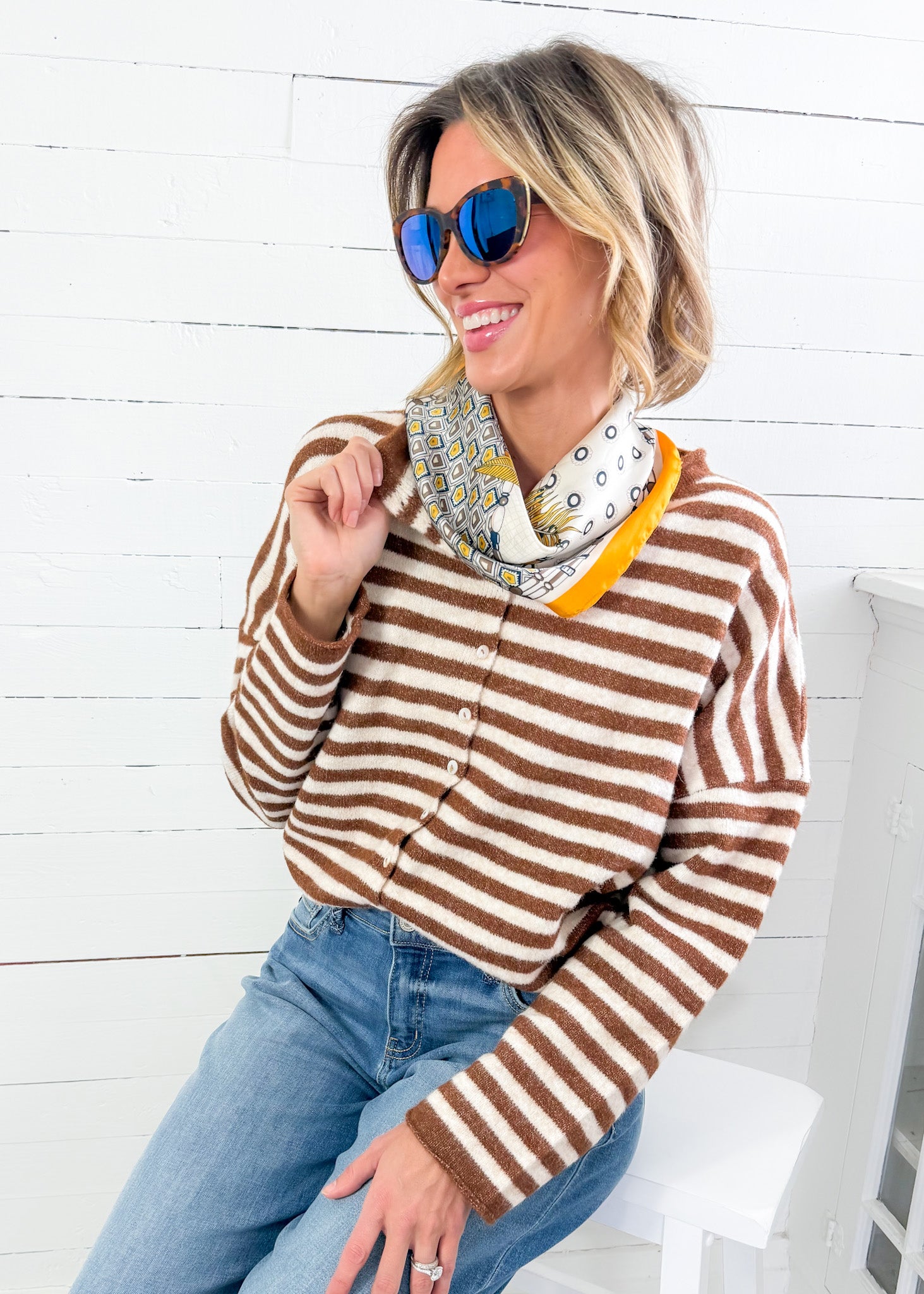 Candy Fudge Brown Striped Cardigan Sweater Things Between