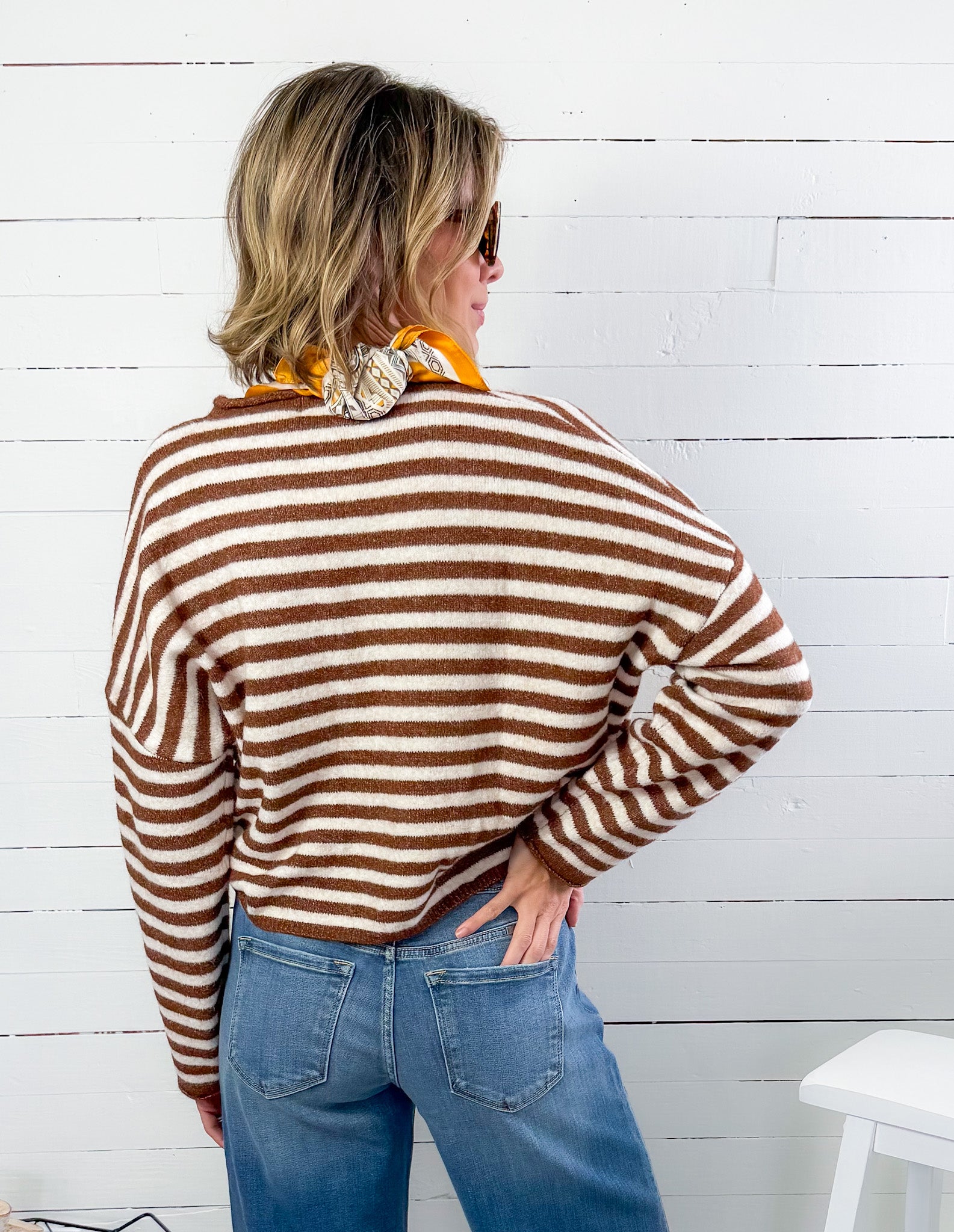 Candy Fudge Brown Striped Cardigan Sweater Things Between