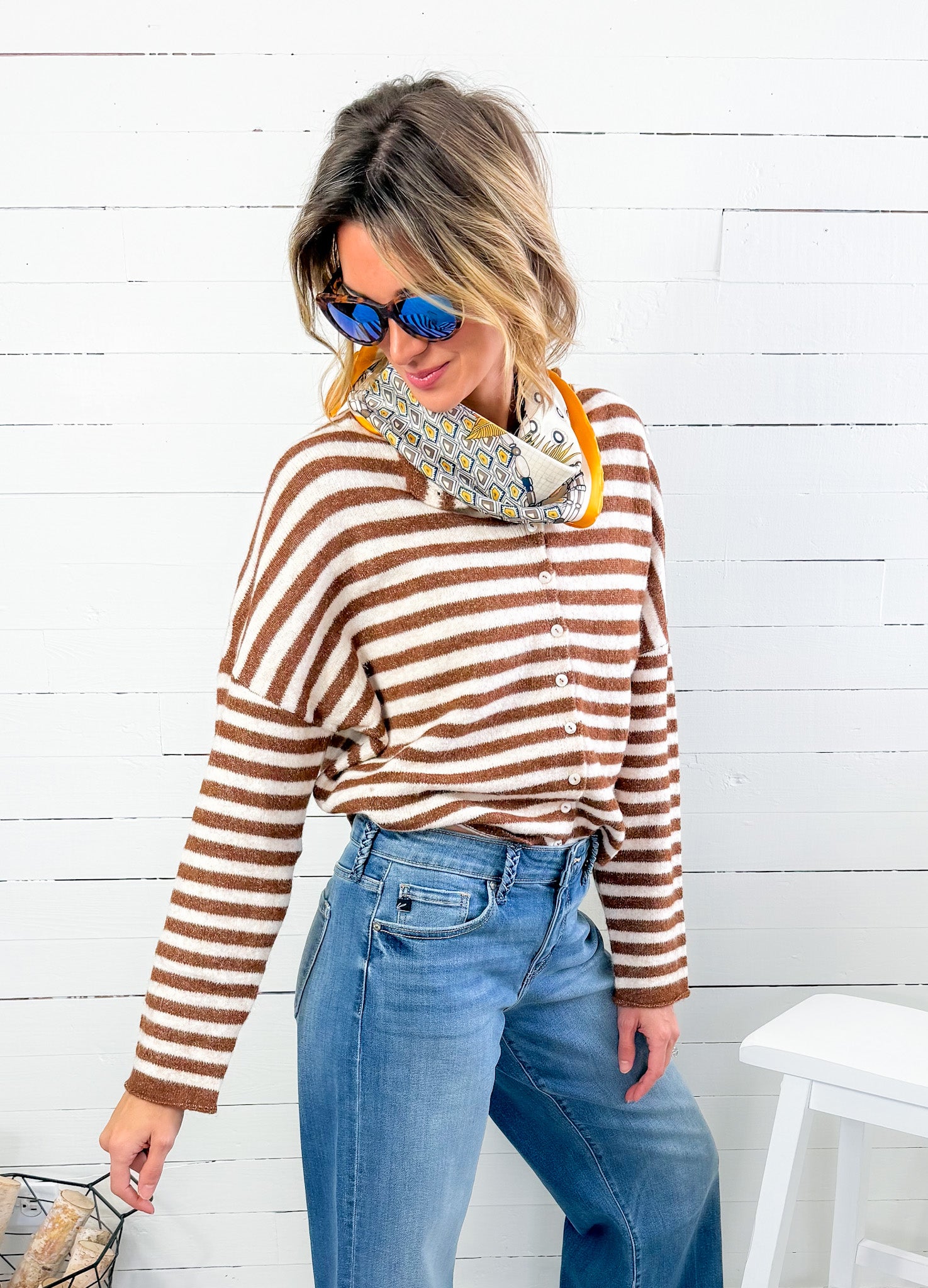 Candy Fudge Brown Striped Cardigan Sweater Things Between