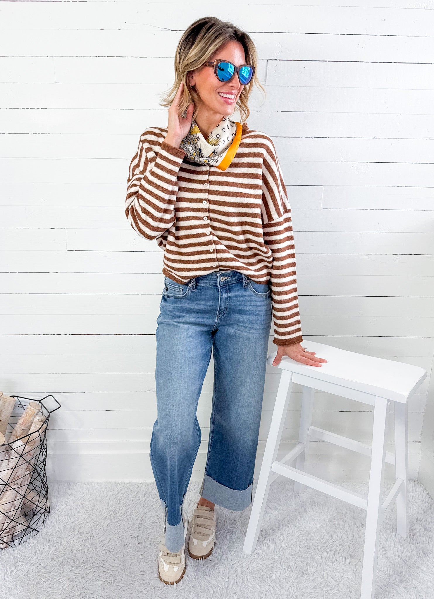 Candy Fudge Brown Striped Cardigan Sweater Things Between