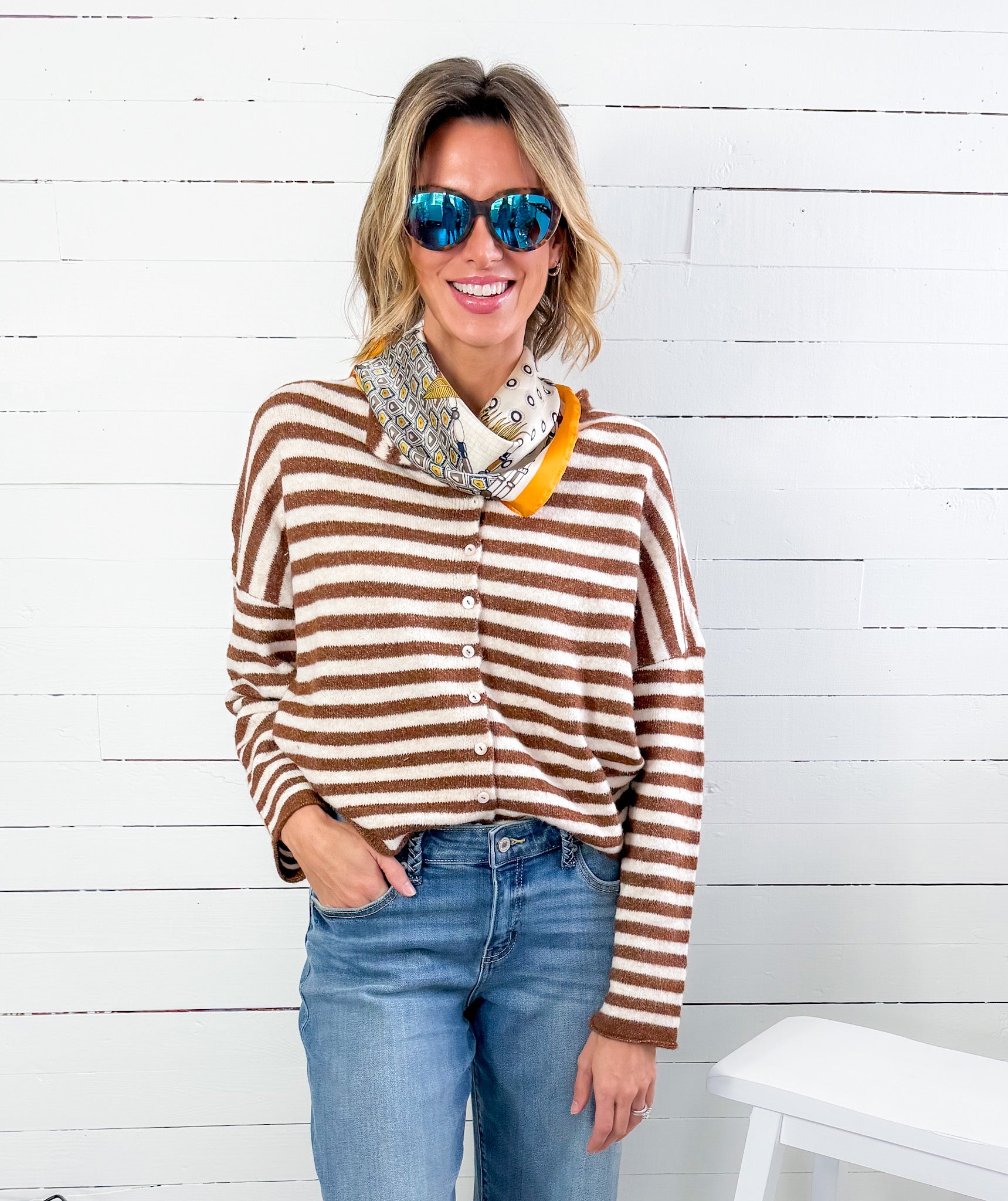 Candy Fudge Brown Striped Cardigan Sweater Things Between