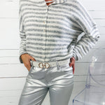 Candy Grey Striped Cardigan Sweater Things Between