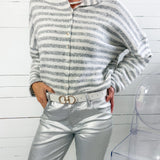 Candy Grey Striped Cardigan Sweater Things Between