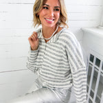 Candy Grey Striped Cardigan Sweater Things Between